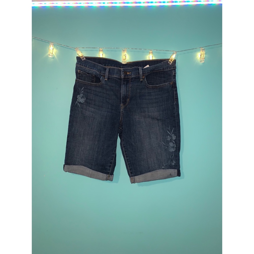 Levi’s Denim Shorts with Floral Embroidery